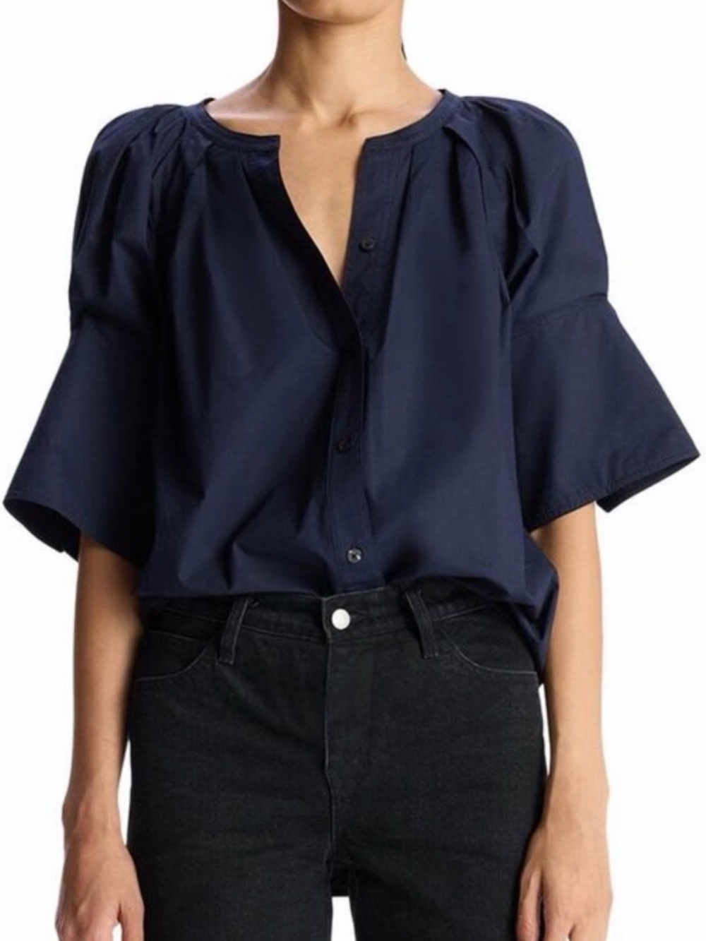 A.L.C. Chloe Top Nightshade Navy Blue Cotton Short Sleeve Blouse Size 2
